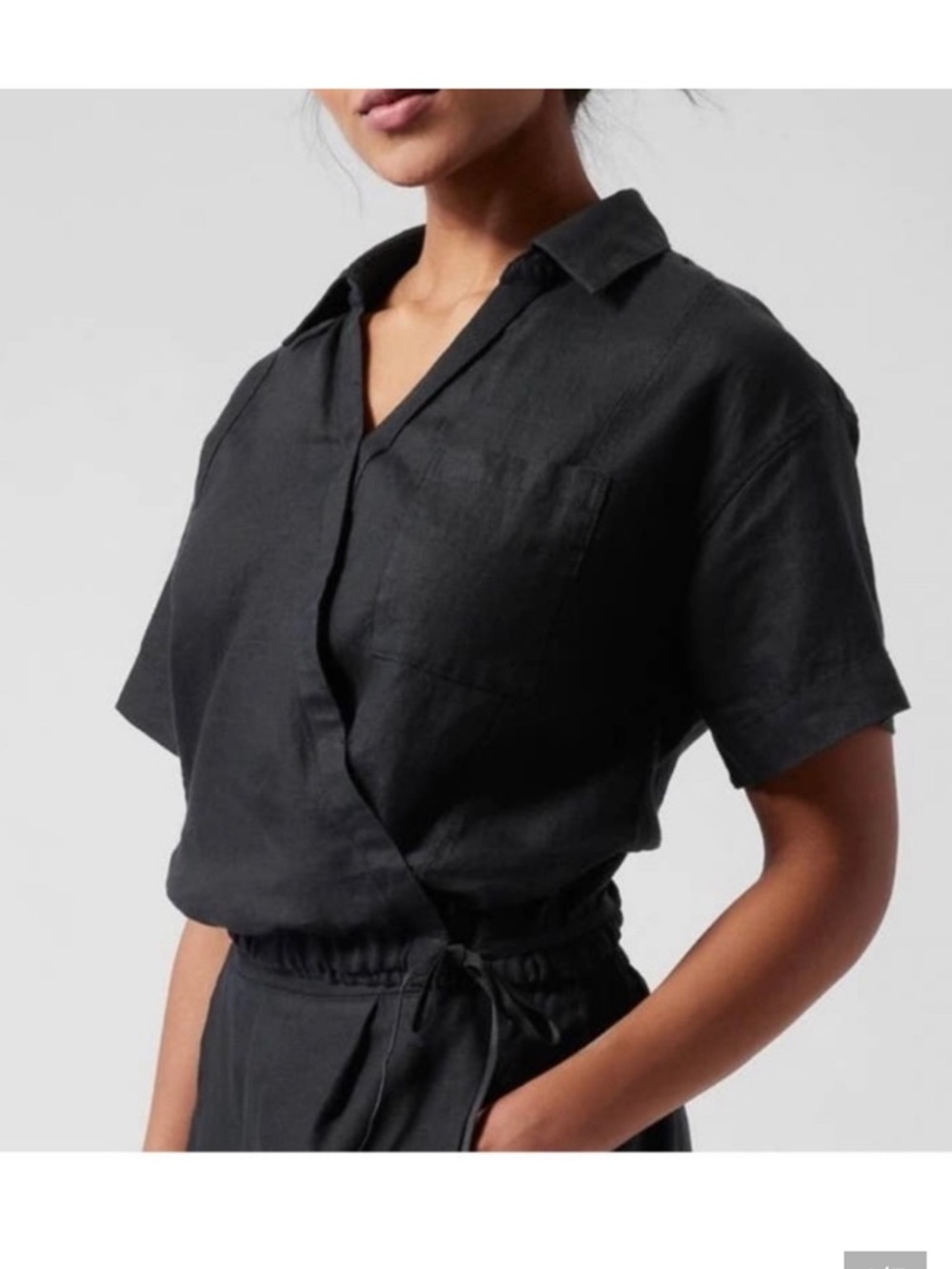 Athleta Playa Linen Tie Top Women’s XS Black Wrap Crop Shirt - Picture 9 of 9